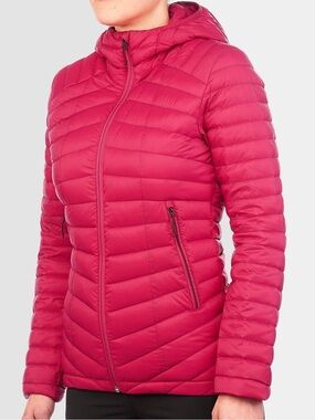 Decathlon Women Forclaz Trek 100 Pink Hooded Down Jacket Lightweight XS EUC Warm